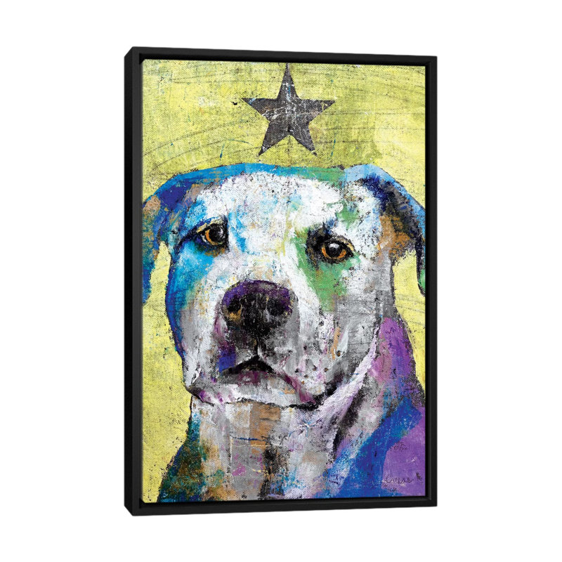 « pit bull terrier », reproduction d’art sur toile, H 26 po x l 18 po x P 1,5 po, Toile avec cadre noir, Pas de tapis