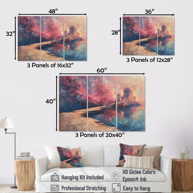Rose, bleu, été, astral, observatoires I - ensemble d'art mural, H 28 po x l 36 po x P 1 po