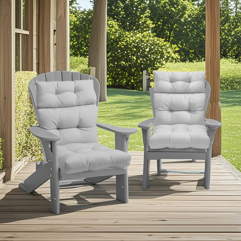 2 Piece 4" Thick High Back Chair Cushion Indoor and Outdoor Seat / Back Cushions with Straps, Light Gray