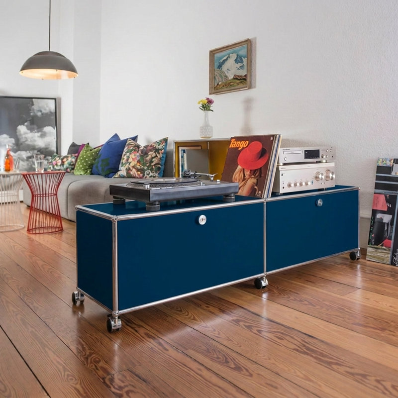 Modular Metal Office Storage Cabinets With Adjustable Shelves, Blue