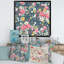 Roses rétro et jaune sur bleu marine - Impression sur toile-67464512-67464539