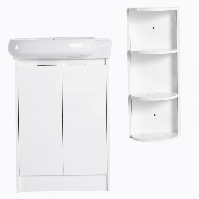 Bathroom Vanity With Sink And Storage Rack For Small Bathroom, Glossy White