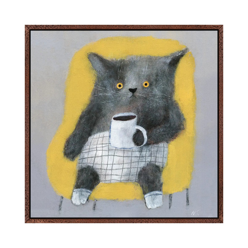 The Cat In The Yellow Chair by Natalia Shaloshvili - Painting on Canvas, 93.98cm H x 93.98cm W x 3.81cm D
