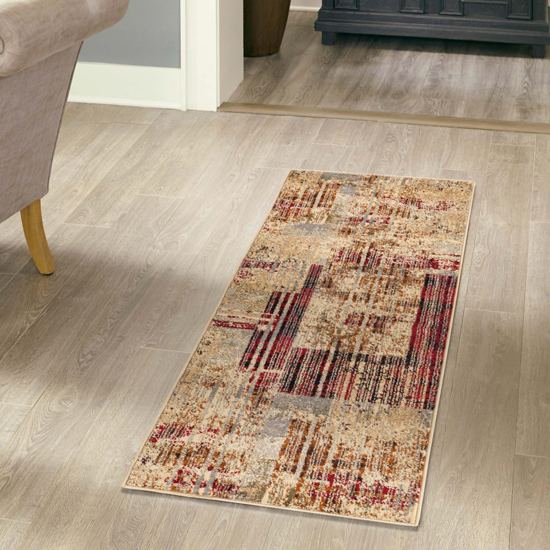 Tapis brun / rouge Knowle, Tapis de couloir 2 pi 2 po x 5 pi