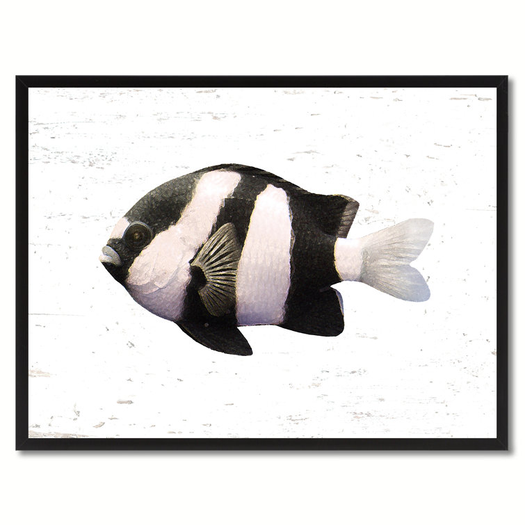 Highland Dunes White Tropical Fish Framed On Canvas Print 