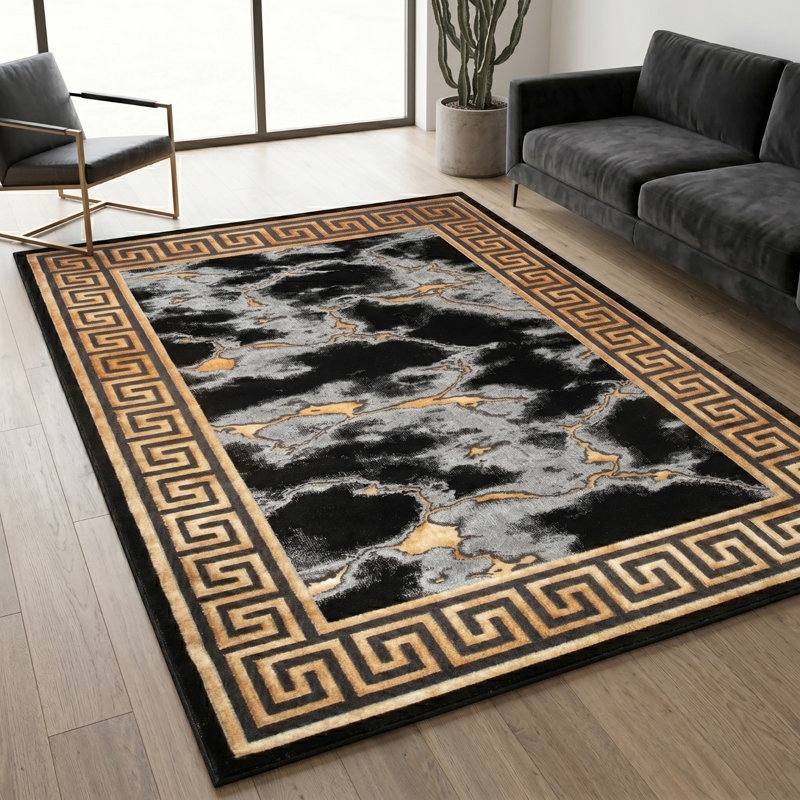 Rectangle Abstract Indoor / Outdoor Area Rug, Black, Rectangle 120 x 170 cm