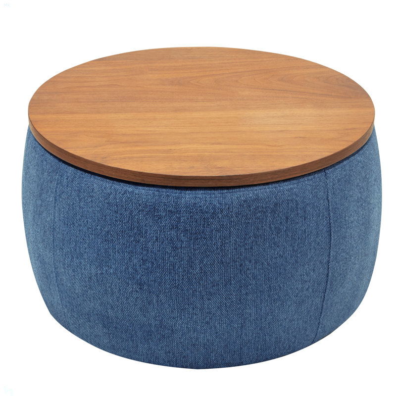 Repose-pieds rond avec rangement, fonction 2 en 1, table de bout avec repose-pieds, avec petit siège