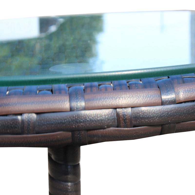 Table basse d'extérieur en verre trempé pour patio - Pe et métal, 20,45 x 20,45 x 20,45 po, brun, assemblage requis rond avec acier, 21 x 21 x 21 po, et eau, nécessaire