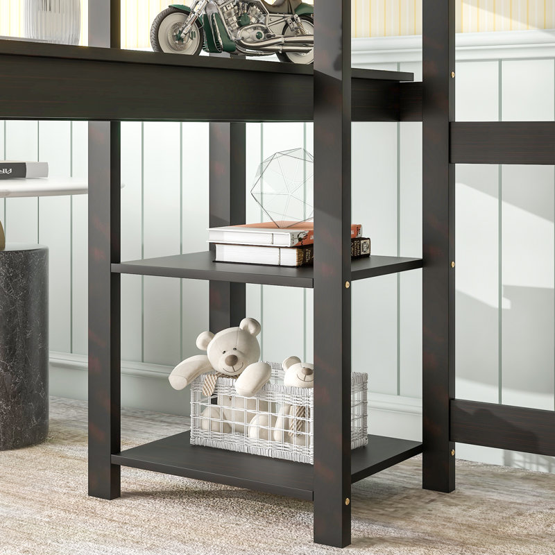 Lit mezzanine avec bureau et tablettes
