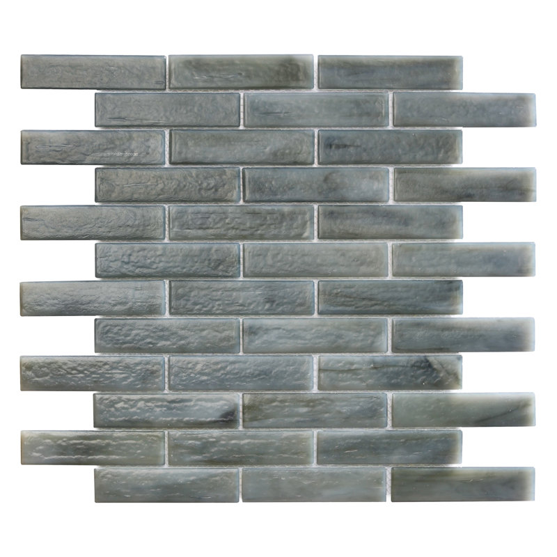 Iridescent 1" x 4" Brick Pattern Glass Mosaic Wall Tile, Stormy Gray