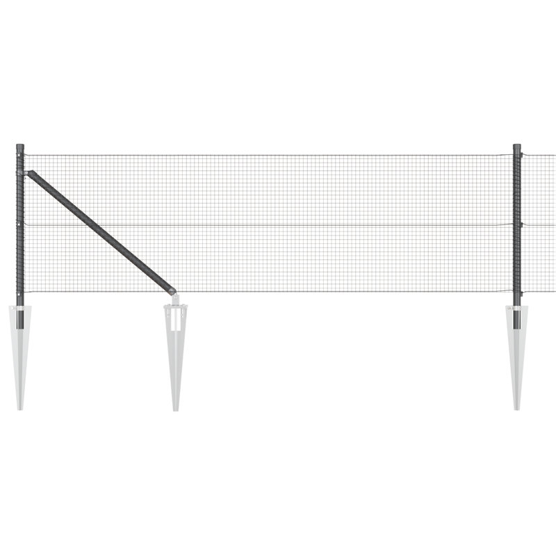 Vidaxl Welded Wire Fence With 7 Spike Posts Steel, Grey, 80cm H x 1000cm W