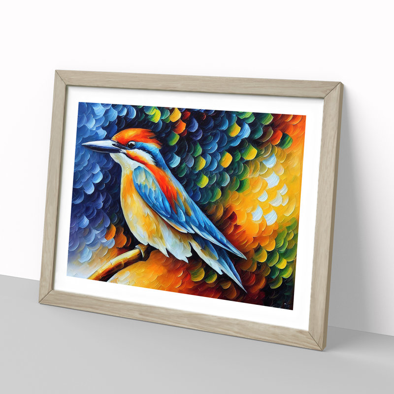 Kingfisher Bird Vol.2 Abstract - Framed Print, 25cm H x 34cm W x 2cm D, Oak