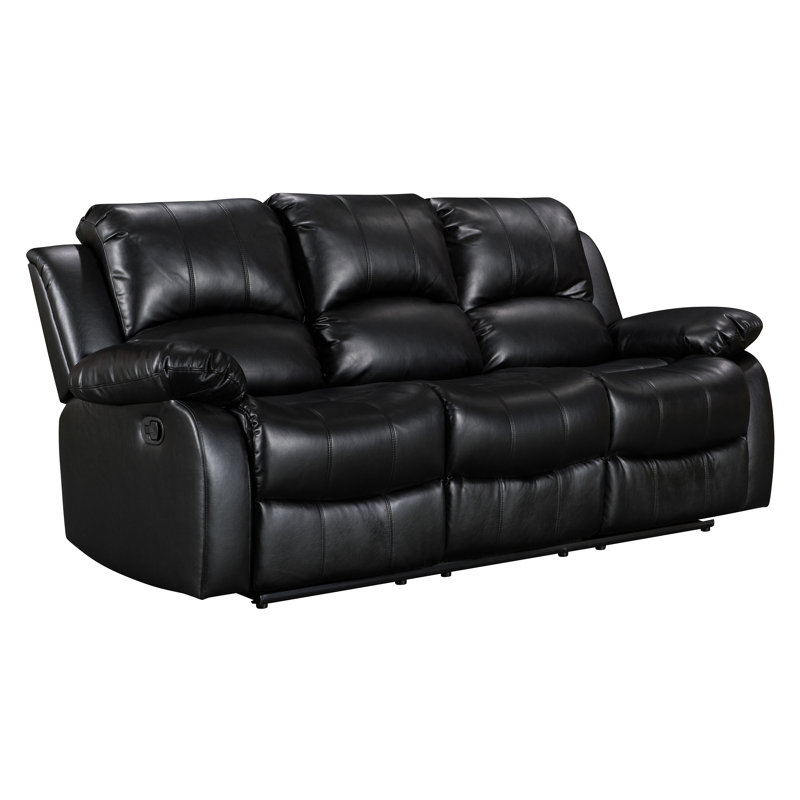 Shewmaker Faux Leather Reclining Sofa, 3, Black