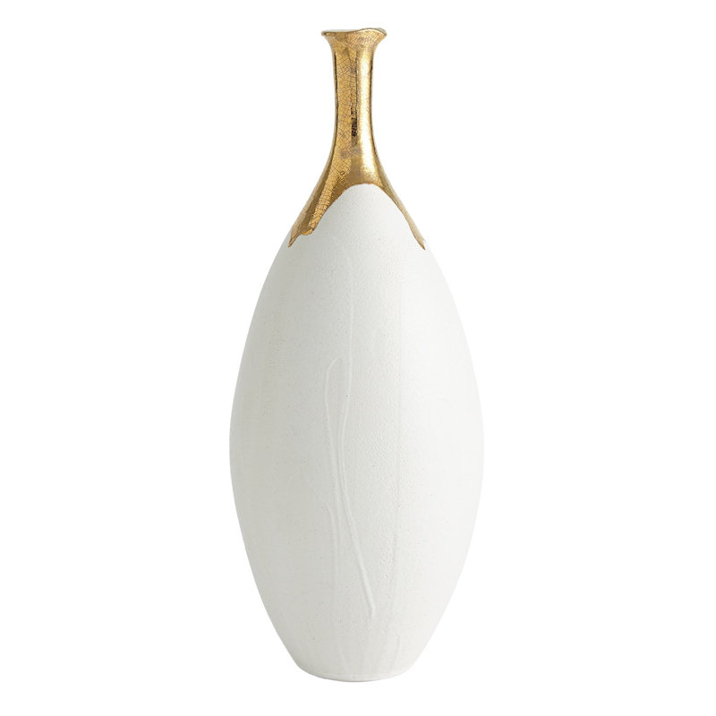 Dipped Golden Crackle/White Slender Vase-Lg