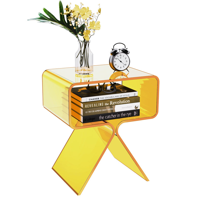 Betzabet Acrylic Side Table, Bedside Table Nightstand, Yellow