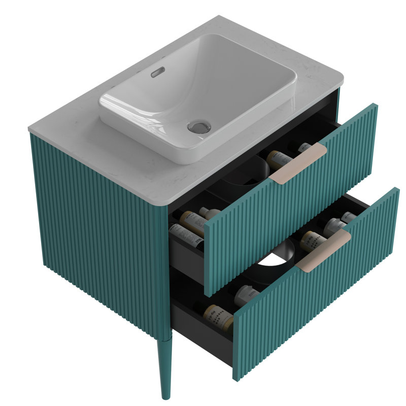 Meuble-lavabo autoportant avec évier en céramique 30 po Aquamarine