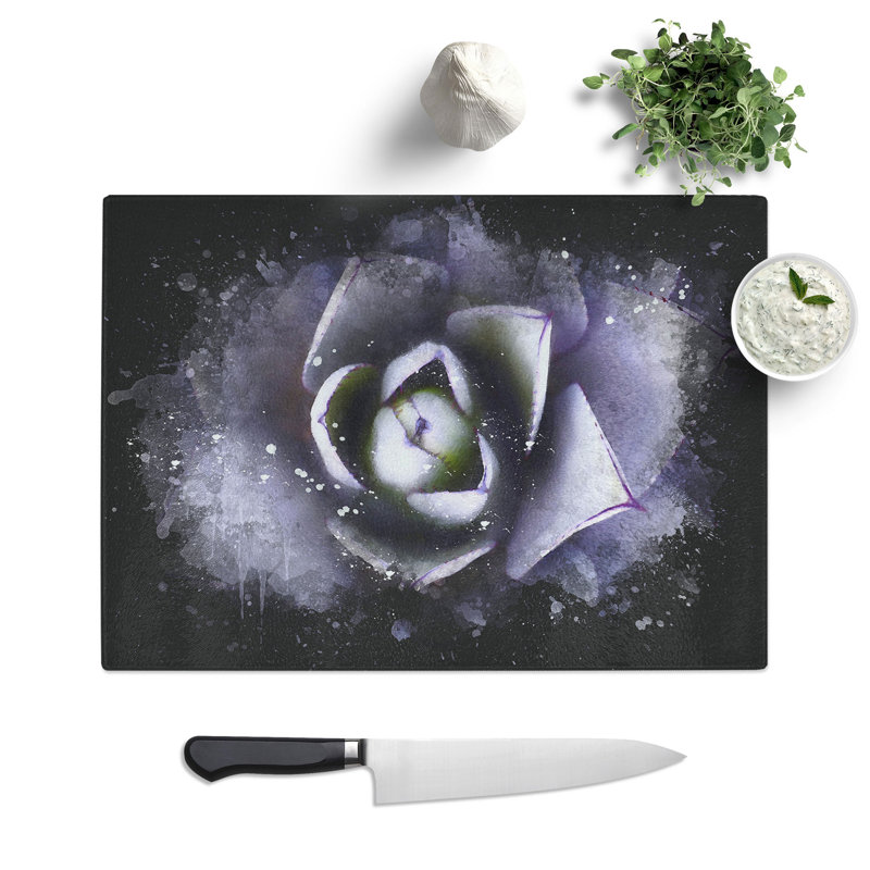 Tempered Glass Lilac Succulent Plant Chopping Board, 28.5 cm x 39 cm