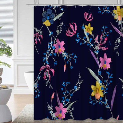 Magnifique rideau de douche bleu marine à 12 crochets