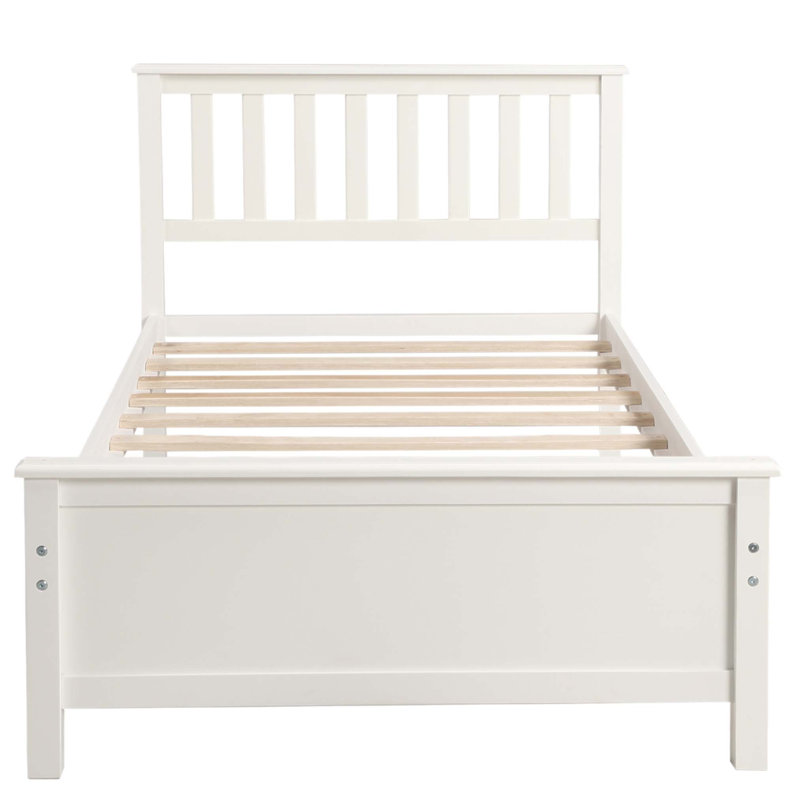 Lit plateforme simple en bois avec tête de lit, pied de lit et lattes en bois, Blanc