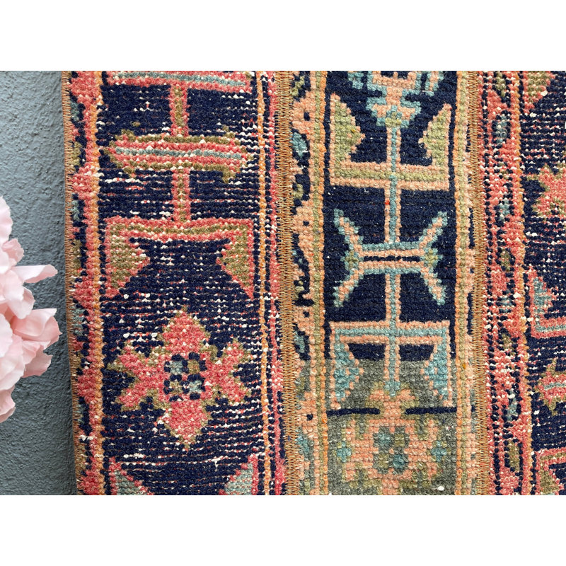 Tapis bleu en laine 28,3 x 62,2 pouces