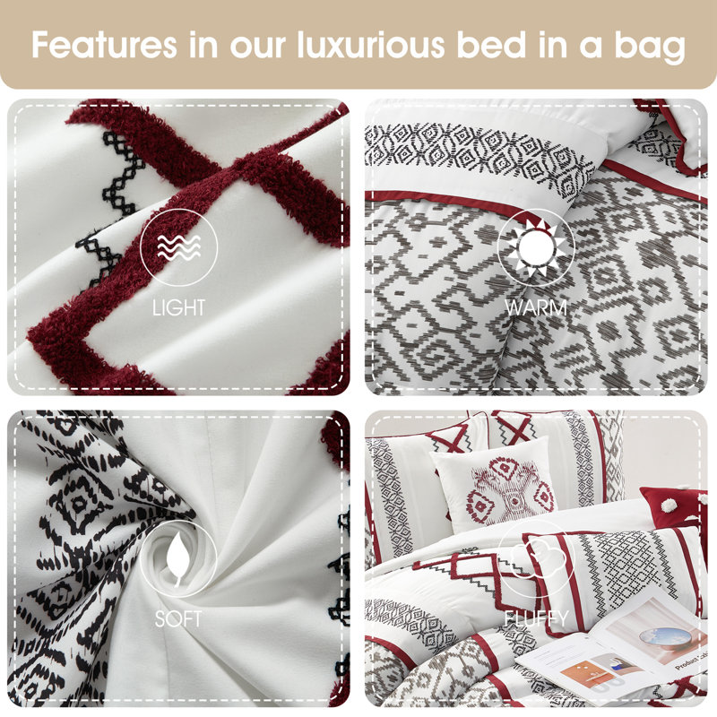 California King White and Red Geometric Microfiber Comforter Set