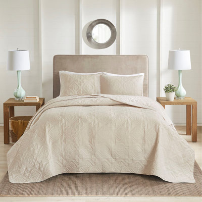 3 Piece Reversible Bedspread Set Cream King