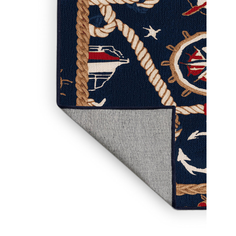 Washable Marina elements Nautical Area Rug, Round 7'