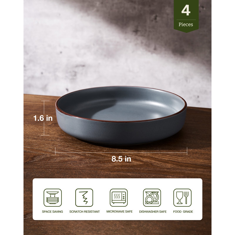 4-Piece Stoneware Pasta Bowl Set- Service For 4, Charcoal