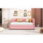 Lit de jour rembourré en tissu de lin avec lit gigogne simple, rose, sans sommier tapissier-781951866