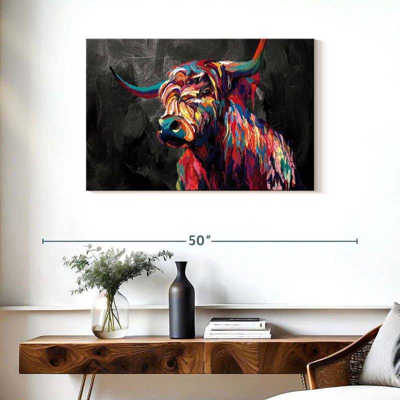 Vache abstraite sur toile, H 24 po x l 36 po x P 1,25 po