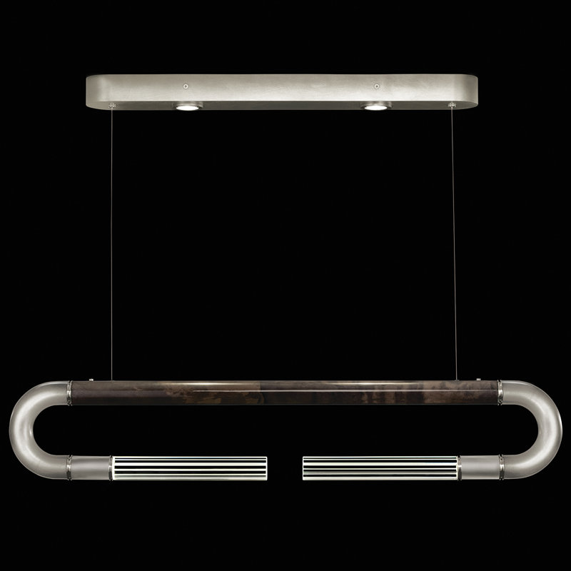 Luminaire suspendu linéaire avec peau Antonia, Feuille d'argent / nickel / gris anthracite