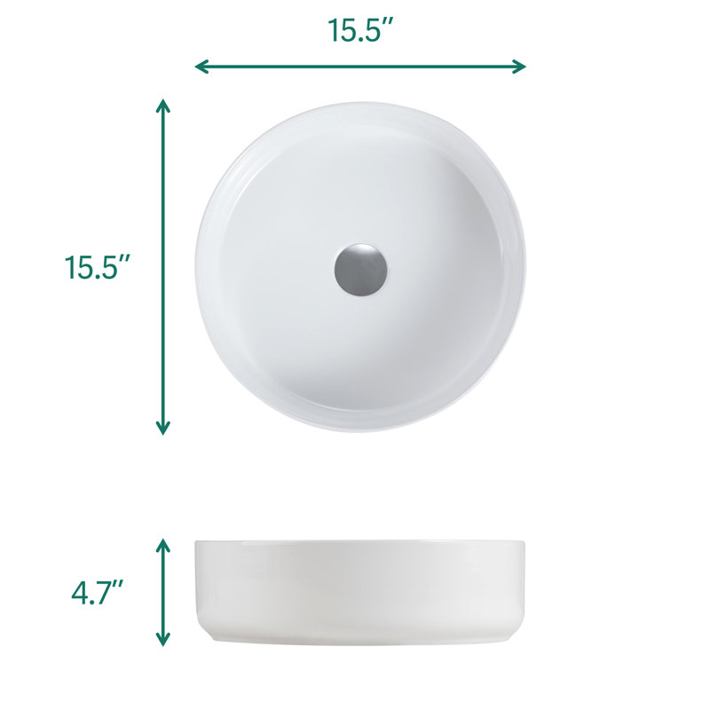 , Lavabo intégré en céramique blanc brillant - teint, lisse non poreux, 15,9 po de largeur, profondeur, 4,62 po de hauteur, 17,74 lb, idéal pour la rénovation de salle de bain