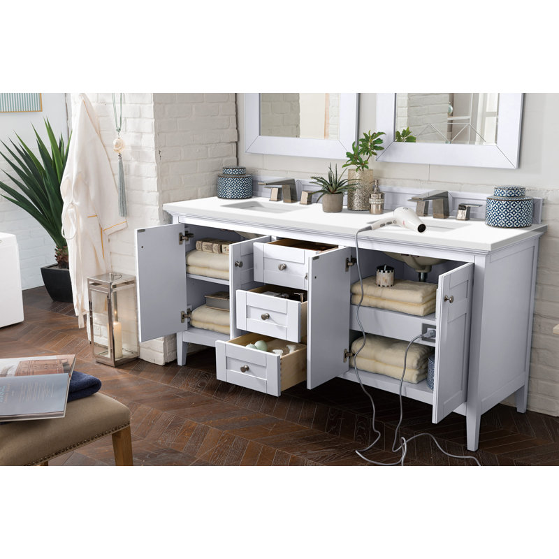 Lineberry 72''  W Double Vanity, Bright White, White Zeus
