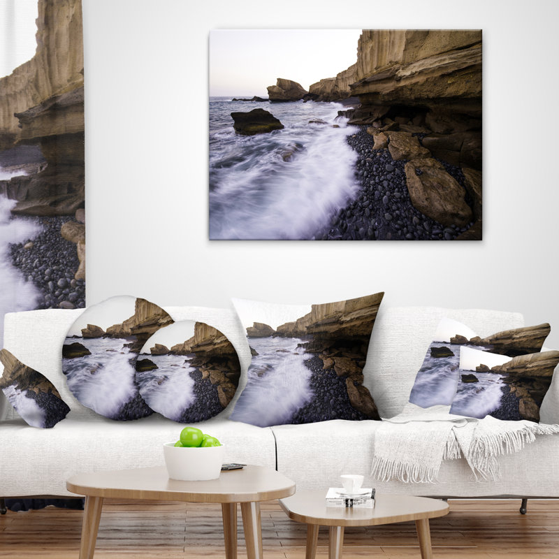 Coussin décoratif photo à roulement à la plage mer shore, H 18 po x l 18 po