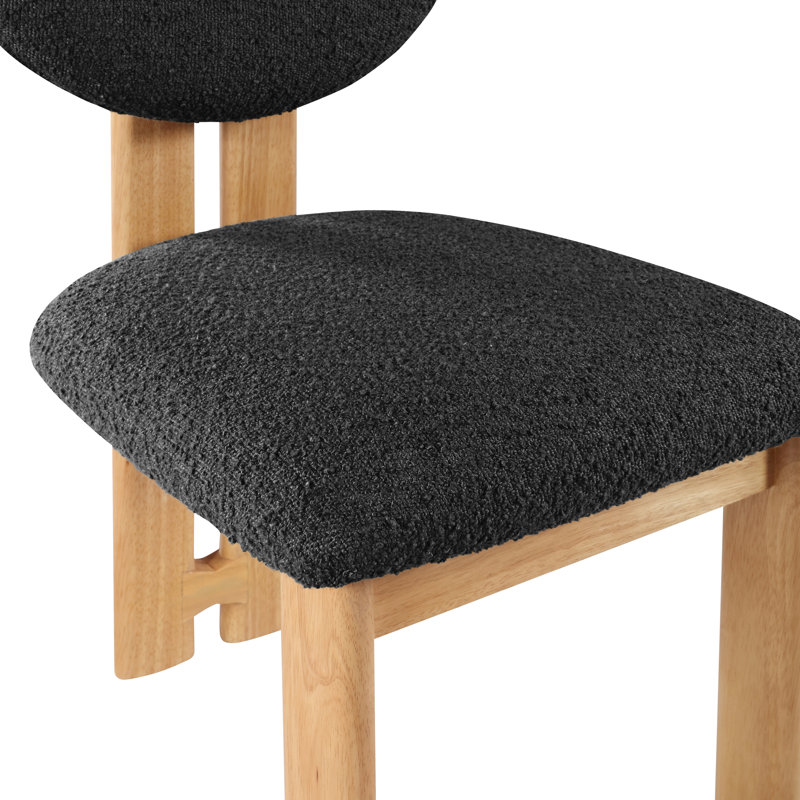 Napa Brityn Boucle Fabric Upholstered Side Chair, Black Boucle Fabric, Natural