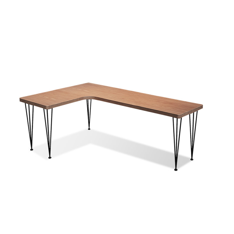 Bureau rectangulaire brun et noir en bois massif et fer, H 29,53 po x l 86,61 po x P 55,12 po, Retour à gauche