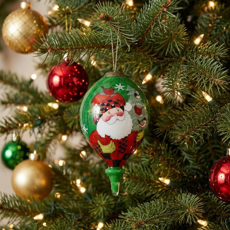 Ornement en verre soufflé à la main écossais père Noël avec cardinaux