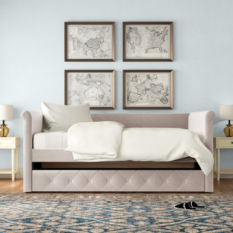Samitha Upholstered Daybed, Queen, Light Beige Velvet