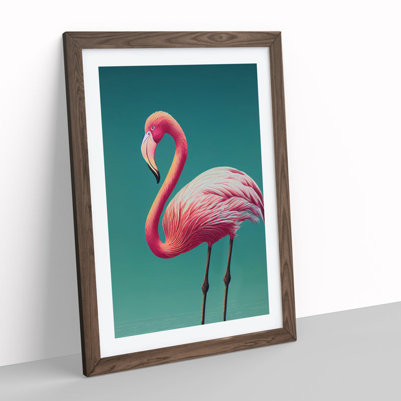 Dignified Flamingo - Single Picture Frame Print, 64cm H x 46cm W x 2cm D, Walnut