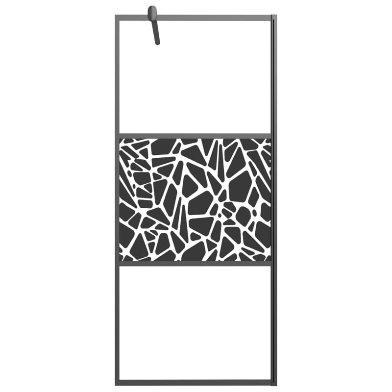 VidaXL Walk-in Shower Wall 31.5" x 76.8" ESG Glass with Stone Design, Black