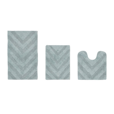 Ensemble de tapis pour salle de bain à chevrons touffetés 100% coton 1990 GSM Branston Premium avec envers en latex antidérapant, certifié OEKO-TEX®, super absorbant et lavable à la machine, bleu