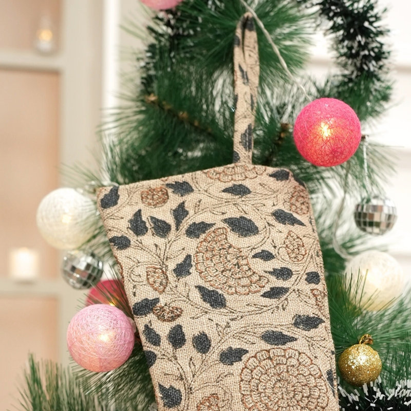 Chaussette de Noël à imprimé artisanal Fabhibine, H 10 po x l 4,5 po