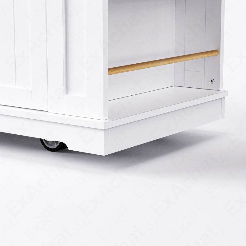 48Inch Large Kitchen Island With 2 Bar Stools, Power Outlet, Door Internal Storage Rack, Kitchen Storage Cart On 5 Wheels With Drop Leaf, 5 Open Side Racks, 2 Drawers,For Kitchen,Dining Room,White