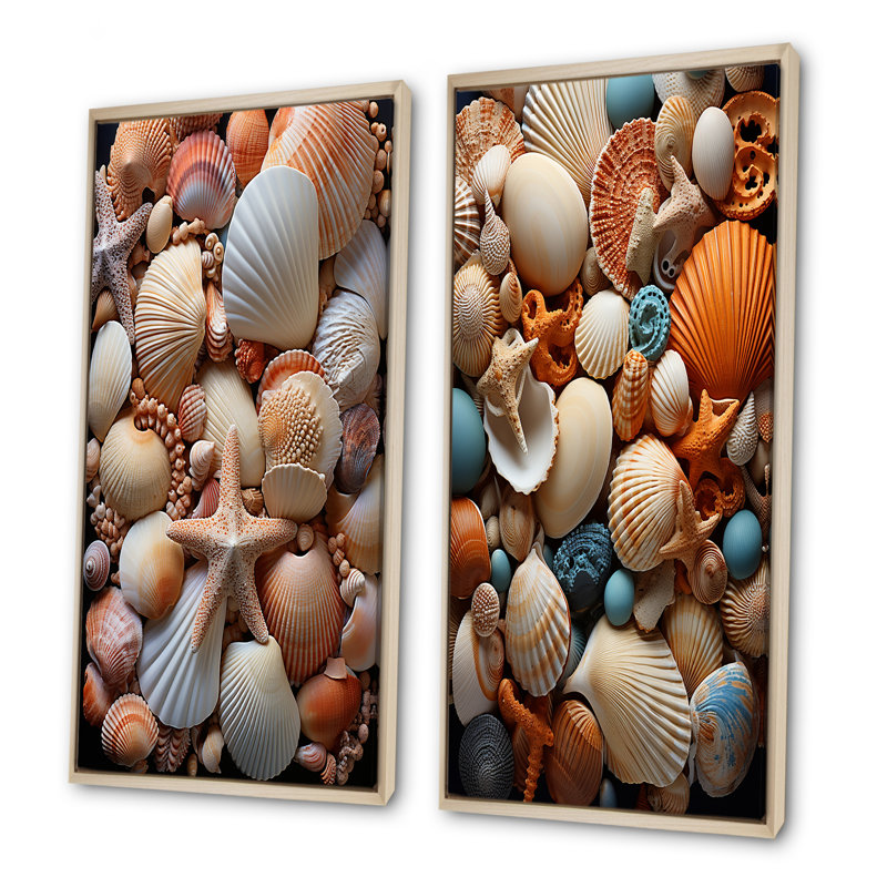 Classic Seashells By The Sea - Ensemble de 2 décorations murales coquillage, Encadrement brun, H 28 po x l 25 po