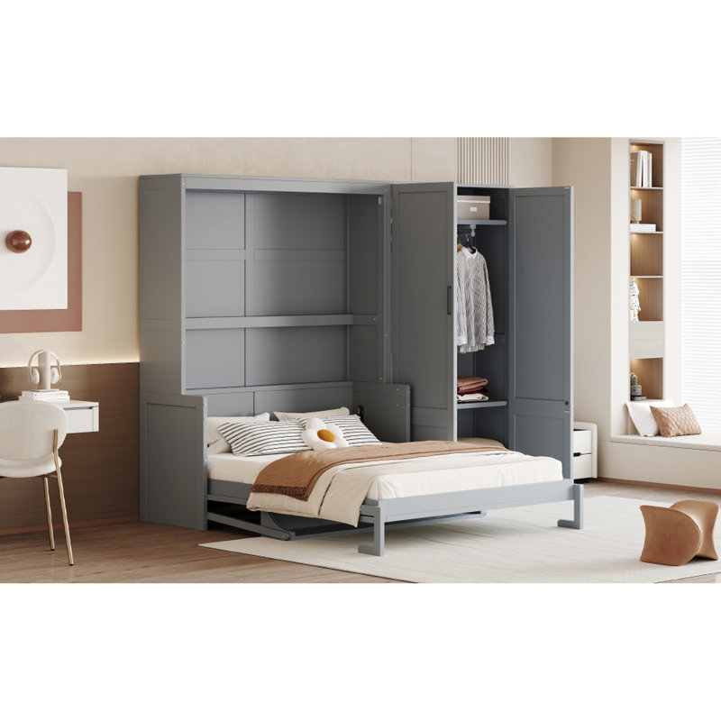 Grand lit gris avec instructions d'assemblage faciles