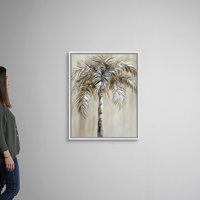 Palmier I, art mural sur toile, Toile avec cadre blanc, H 40 po x l 32 po x P 1,75 po