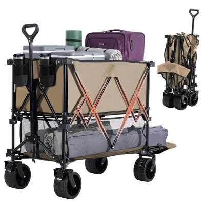 Chariot utilitaire pliable à deux niveaux avec roues tout-terrain et freins pour les pique-niques