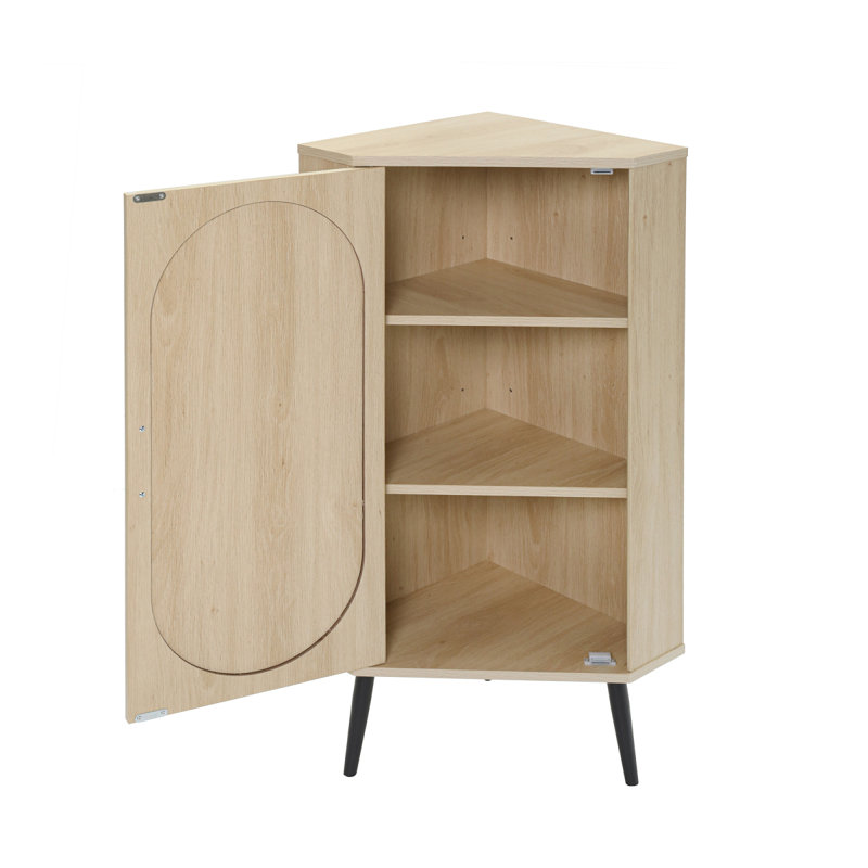 Corner Cabinet ,Rattan Door,Freestanding Corner Tables For Small Spaces, Corner Shelf Stand For Living Room, Kitchen, Bathroom, Bedroom