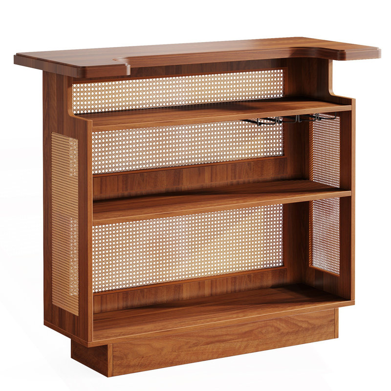 Unité de bar à domicile à 4 niveaux avec porte-verres à pied Farmhouse Rattan Home