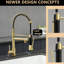 Robinet de cuisine avec douchette extractible, acier inoxydable, robinet mitigeur à commande unique, fini or brossé, design élégant et moderne.